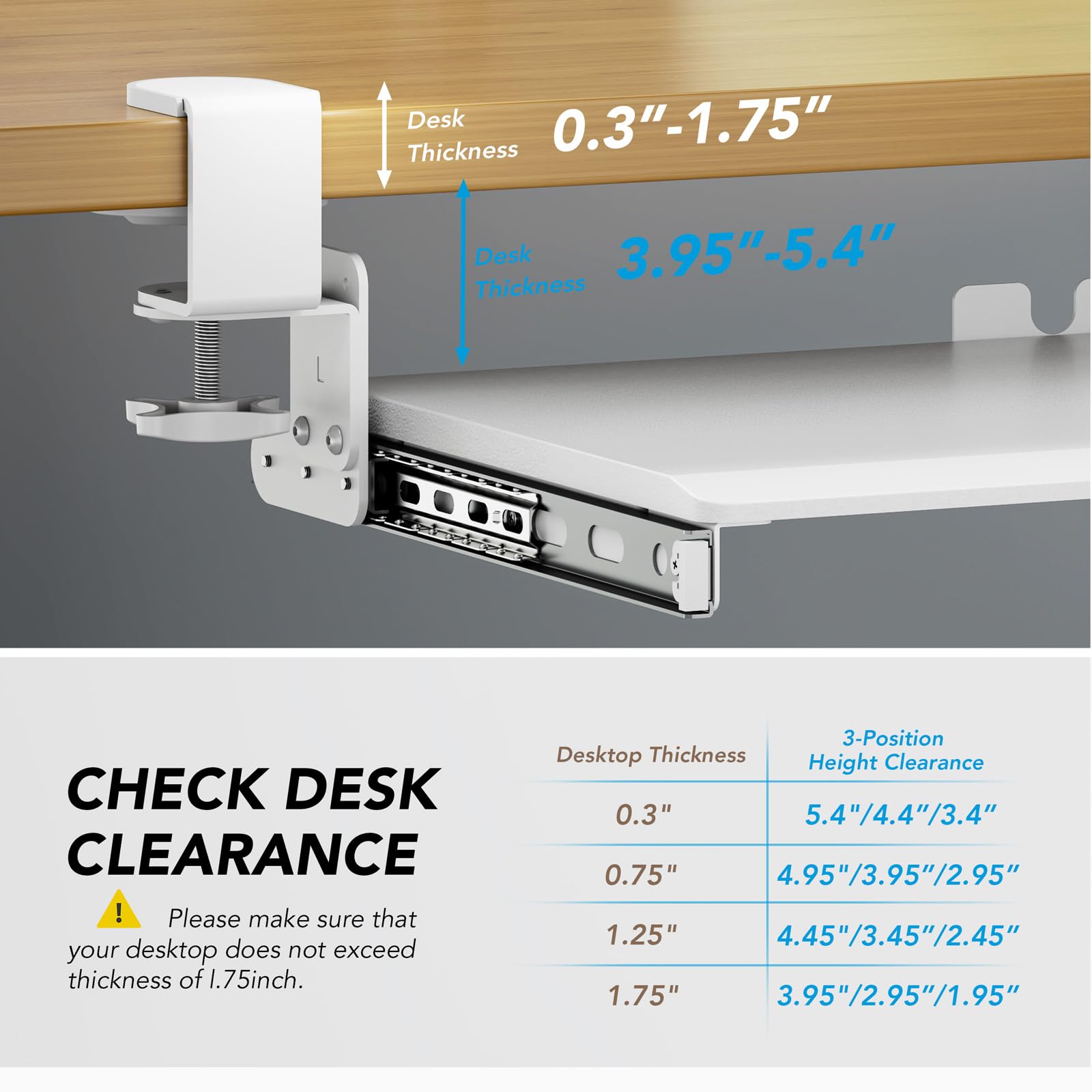 Keyboard Tray Under Desk Pull Out with Extra Sturdy C Clamp Mount System, 27.3 (32.5 inch Including Clamps) x 11 Inch Slide-Out