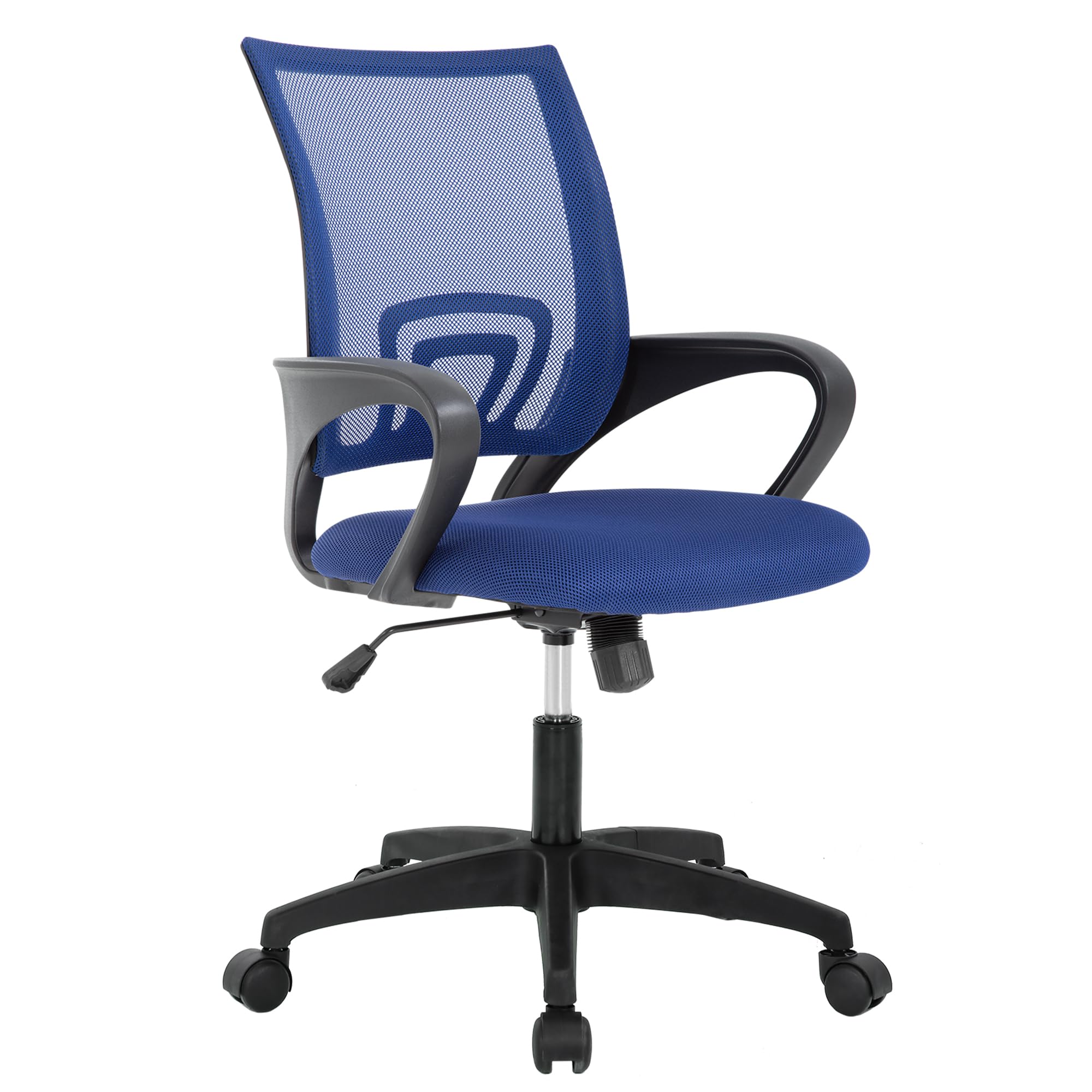 Ergonomic Office Chair | Mid-Back Swivel Desk Chair | Breathable Backrest & Lumbar Support | Adjustable Height | Sponge Seat | Rolling Wheels | Dark Blue | for Adults & Women