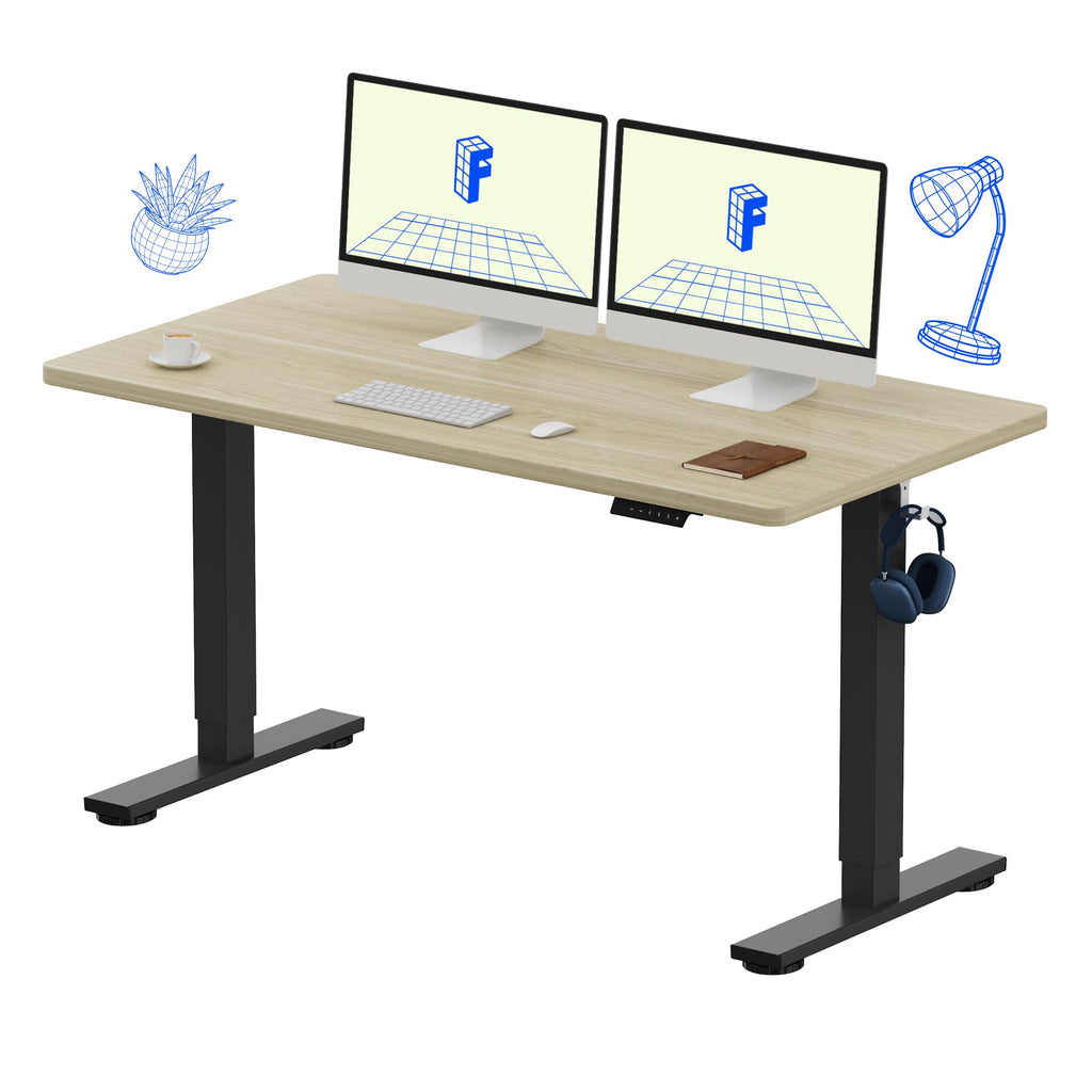 EN1 One-Piece Standing Desk, Electric Adjustable with 4 Memory Presets, 176 LBS Capacity, Stable & Quiet, Seamless Desktop for Home Office & Dual Monitors, 55"x28" White Wood Grain