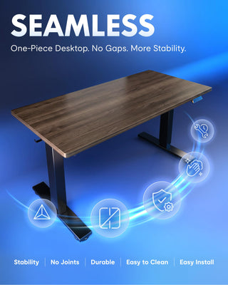 EN1 One-Piece Standing Desk, Electric Adjustable with 4 Memory Presets, 176 LBS Capacity, Stable & Quiet, Seamless Desktop for Home Office & Dual Monitors, 55
