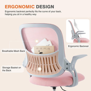 Home Office Managerial Executive Chair, Ergonomic Mesh Adjustable Swivel Mid-Back Chair with, Flip-up Arms, Comfortable Lumbar Support, Comfy Arms for Bedroom,Study,Student