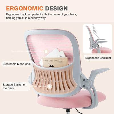 Home Office Managerial Executive Chair, Ergonomic Mesh Adjustable Swivel Mid-Back Chair with, Flip-up Arms, Comfortable Lumbar Support, Comfy Arms for Bedroom,Study,Student