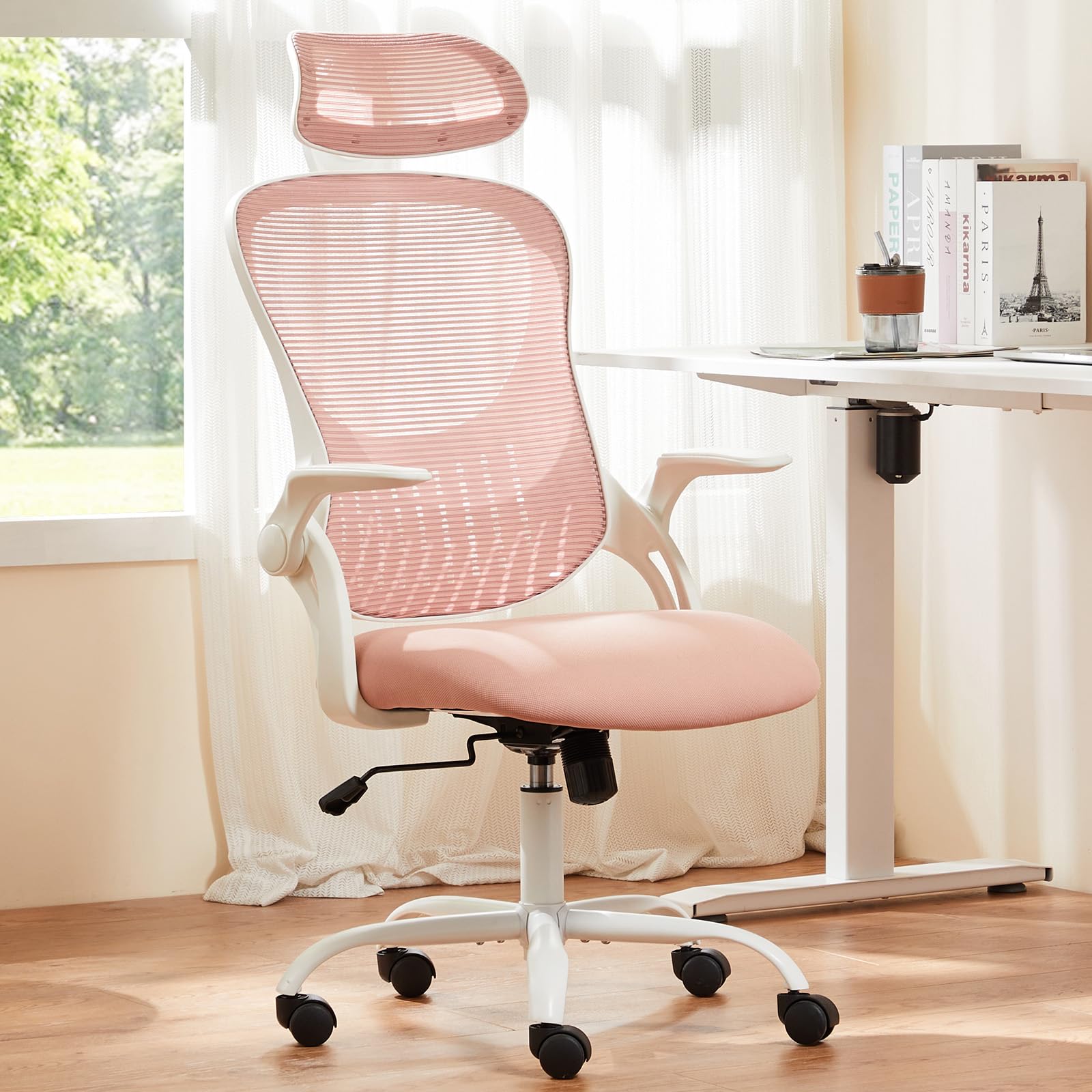 Home Office Managerial Executive Chair, High-Back Mesh with Adjustable Headrest, Flip-up Armrest Comfortable Lumbar Support, Comfy Arms for Bedroom,Study,Student