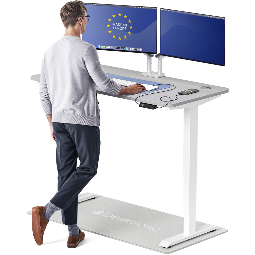 HomePro Standing Desk 54x28 — Made in Europe, Ergonomic Sit Stand Home Office Desk, Electric Height Adjustable, Dual Motor, USB & USB-C Charging, Wobble-Free, Touchscreen, 3 Memory Presets