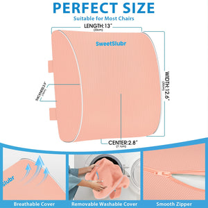 Lumbar Support Pillow for Office Chair, Car & Gaming Chair, Ergonomic Memory Foam Cushion for Back Comfort, Zoned Back Support, Double Adjustable Straps, Breathable Washable Cover, Pink