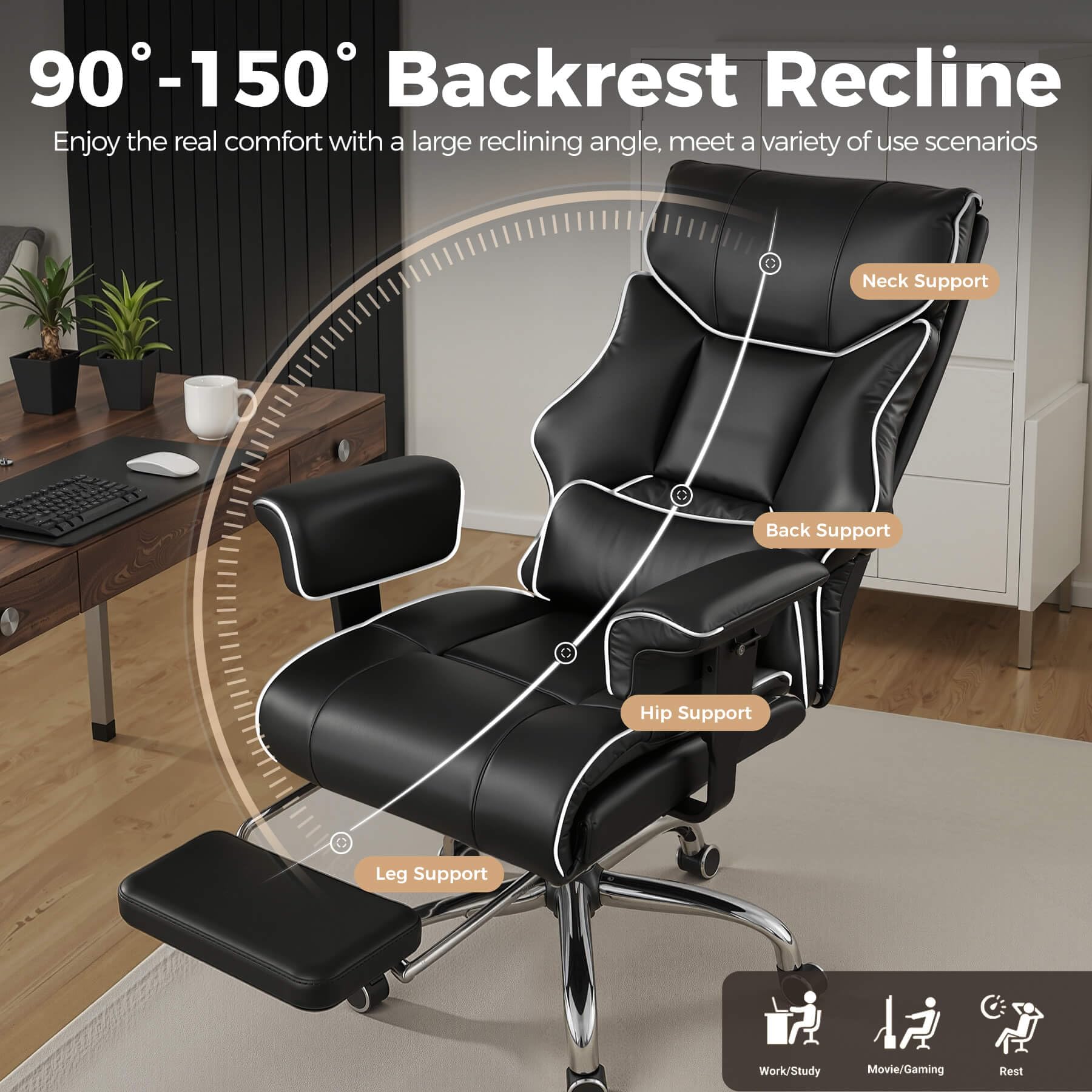 Big and Tall Gaming Chair 400lbs Heavy Duty Office Chair with Foot Rest & Ergonomic Pocket Spring Cushion, High Back Lumbar Support for Lower Back Pain Relief, White/Black