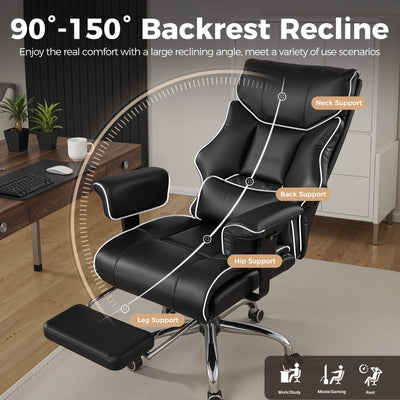 Big and Tall Gaming Chair 400lbs Heavy Duty Office Chair with Foot Rest & Ergonomic Pocket Spring Cushion, High Back Lumbar Support for Lower Back Pain Relief, White/Black