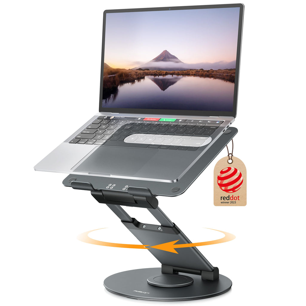 360 Rotating Laptop Stand for Desk Adjustable Height Swivel Pull Out Design Ergonomic Laptop Riser Standing Desk Converter Fits All 10-17" Laptops Computer MacBook, Gray