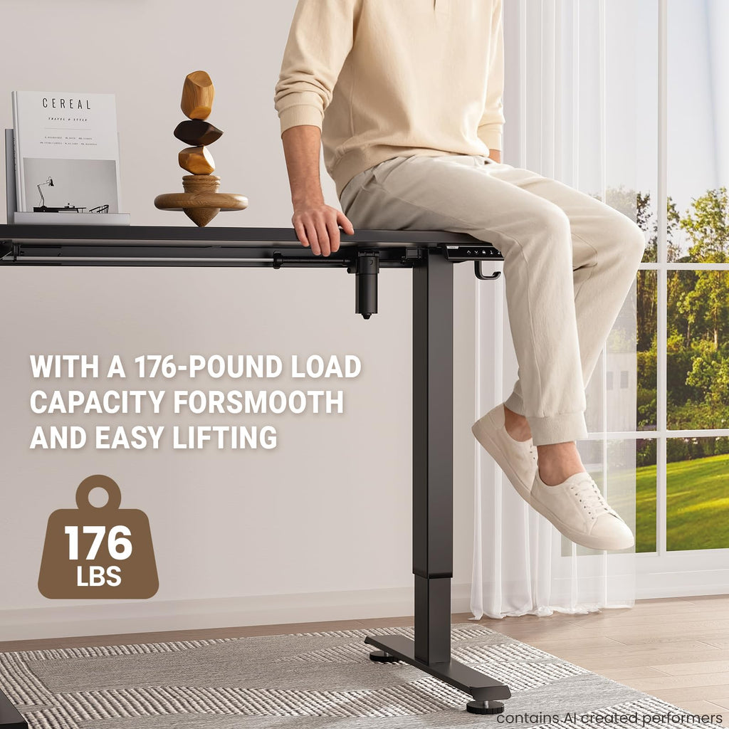 47.2" Standing Desk, Adjustable Height Office Desk with Wood Desktop, Computer Table for Home Work, Study and Gaming, Small Spaces, Modern Furniture, Black
