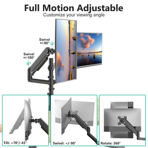 Dual Monitor Mount, 13-33 Inch Adjustable Dual Monitor Arm for Desk Holds Max 19.8 lbs Screens, Swivel Vesa Bracket with C Clamp, Grommet Mounting, Monitor Arms for 2 Monitors (GSDM002)