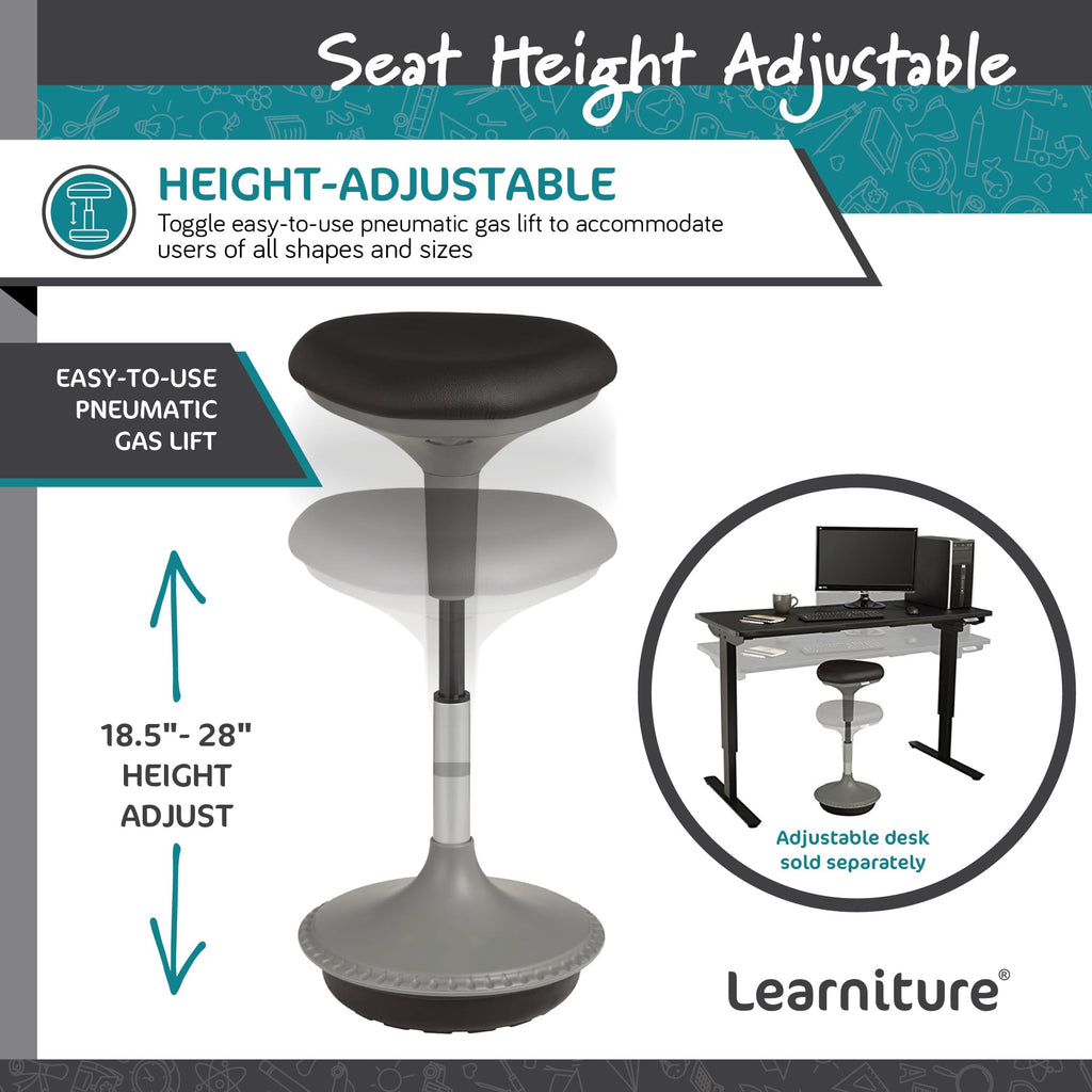 Adjustable Height Active Learning Stool for Office Desks and Classrooms, Foam-Padded Backless Wobble Stool with Rocking Motion, Black
