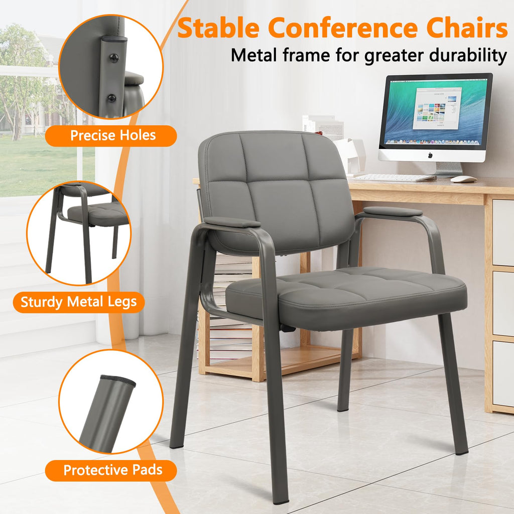 2 Pack, Waiting Room Guest Chair with Bonded Leather Padded Arm Rest for Office Reception and Conference Desk(Grey)