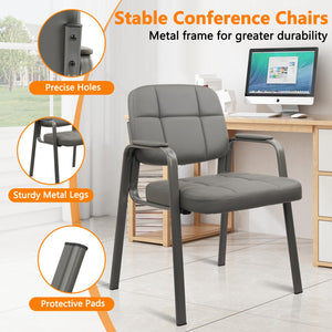 2 Pack, Waiting Room Guest Chair with Bonded Leather Padded Arm Rest for Office Reception and Conference Desk(Grey)