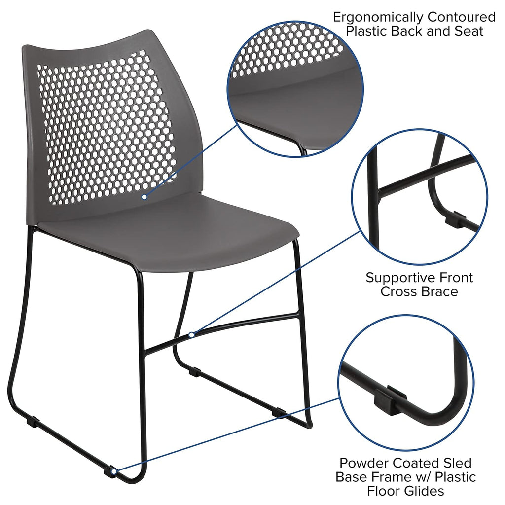 Set of 5 Gray, Hercules Series Contoured Lobby Chairs with Air-Vent Honeycomb Backs, Ergonomic Stacking Chairs for Offices,