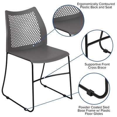 Set of 5 Gray, Hercules Series Contoured Lobby Chairs with Air-Vent Honeycomb Backs, Ergonomic Stacking Chairs for Offices,
