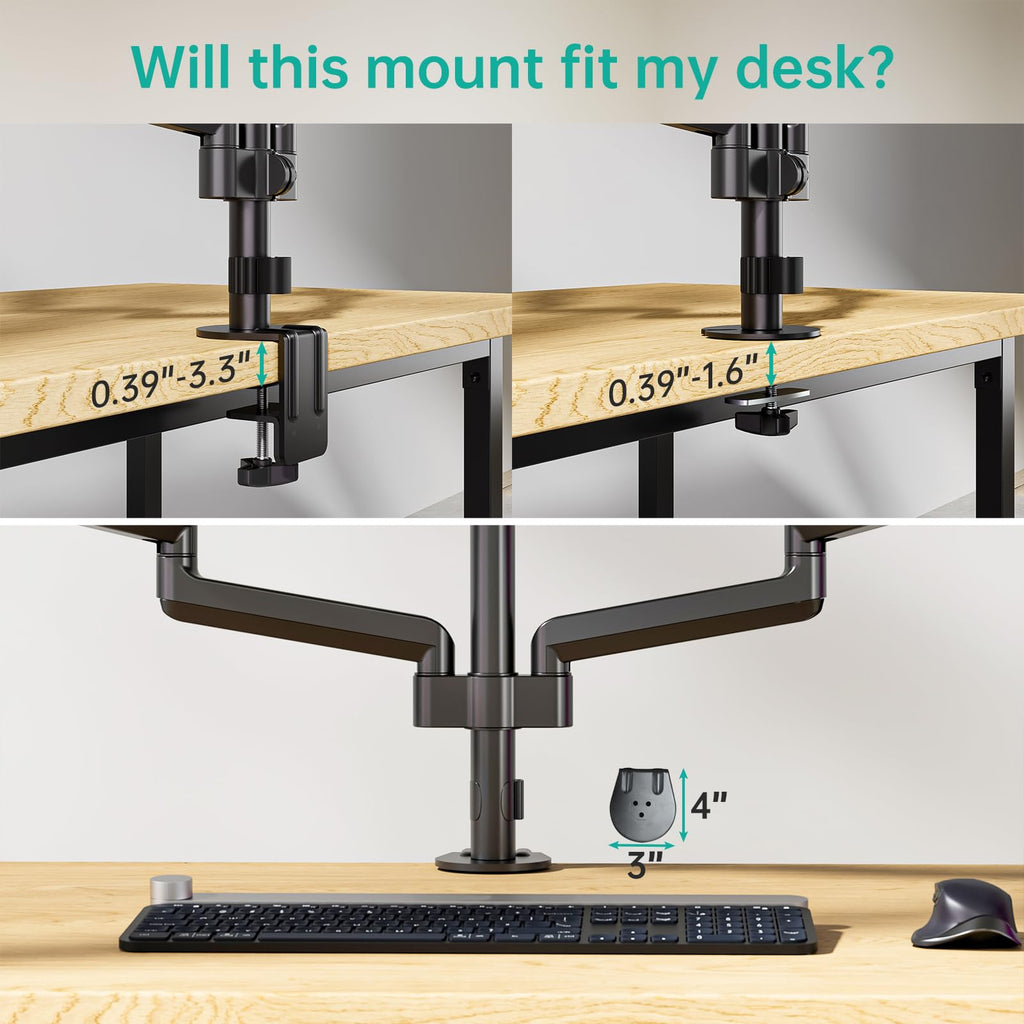 Triple Monitor Mount for 13-32 inch Screens, Adjustable 3 Monitors Desk Mount with Swivel, Tilt, Clamp & Grommet Kit, Triple Monitor Stand for Desk, VESA 75x75/100x100mm (GSDM003), Black