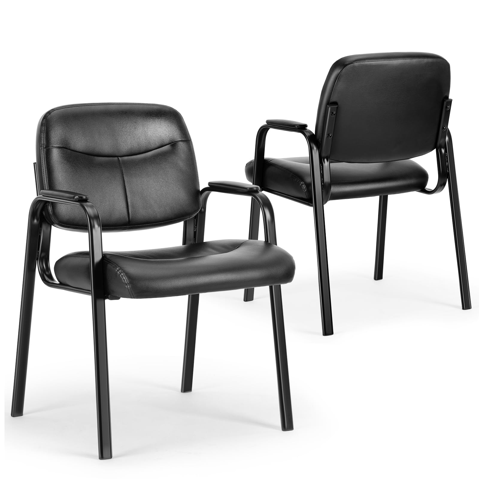 Guest Reception Chair - Waiting Room Chair Set of 2 with Fixed PU Leather Padded Armrest, Clinic Chairs with Lumbar Support, Office Desk Chairs Without Wheels Restaurant, Library, Barber Store