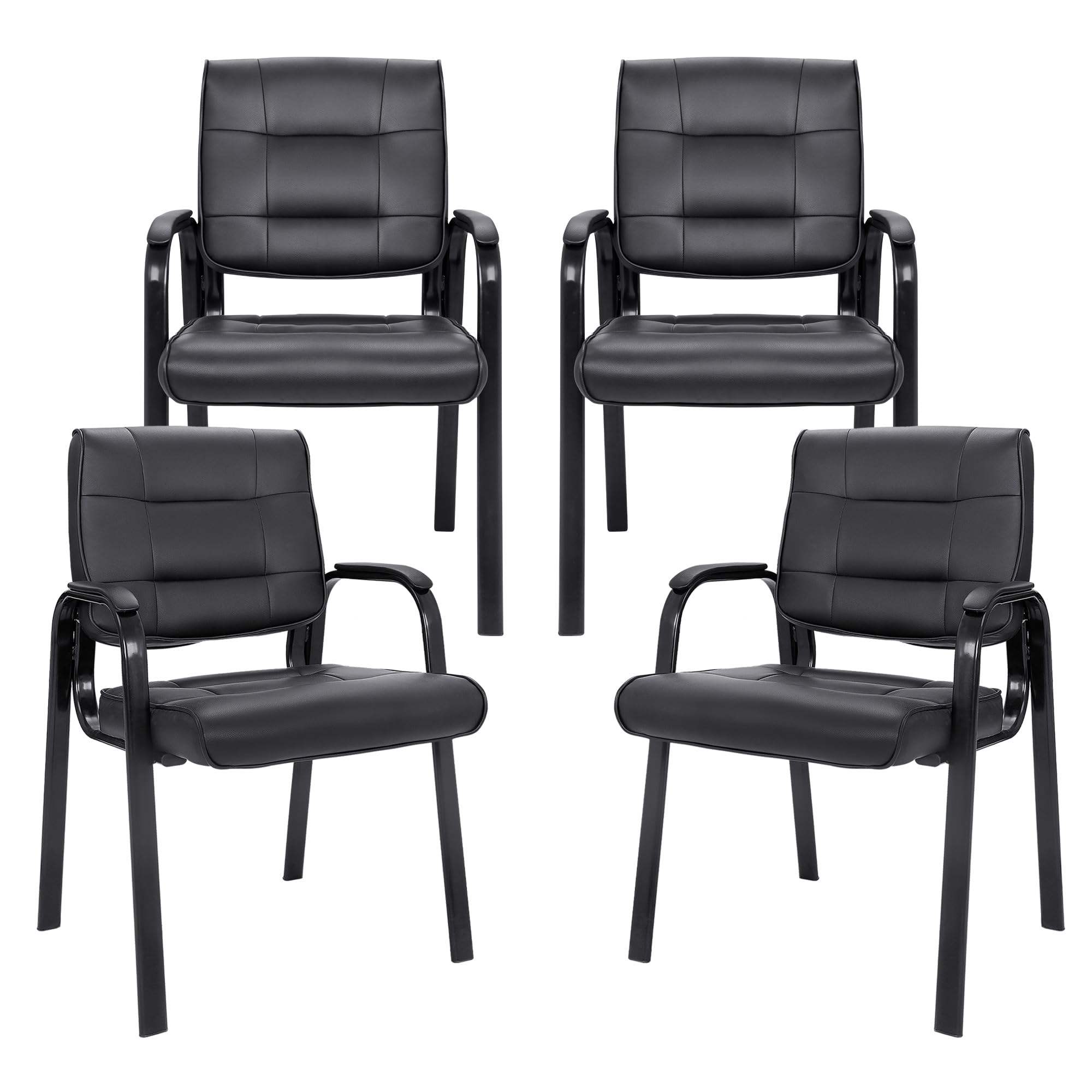 Office Guest Chair Bonded Leather Executive Side Chair Reception Chair with Solid Metal Frame Home Office Furniture, Set of 4, Black
