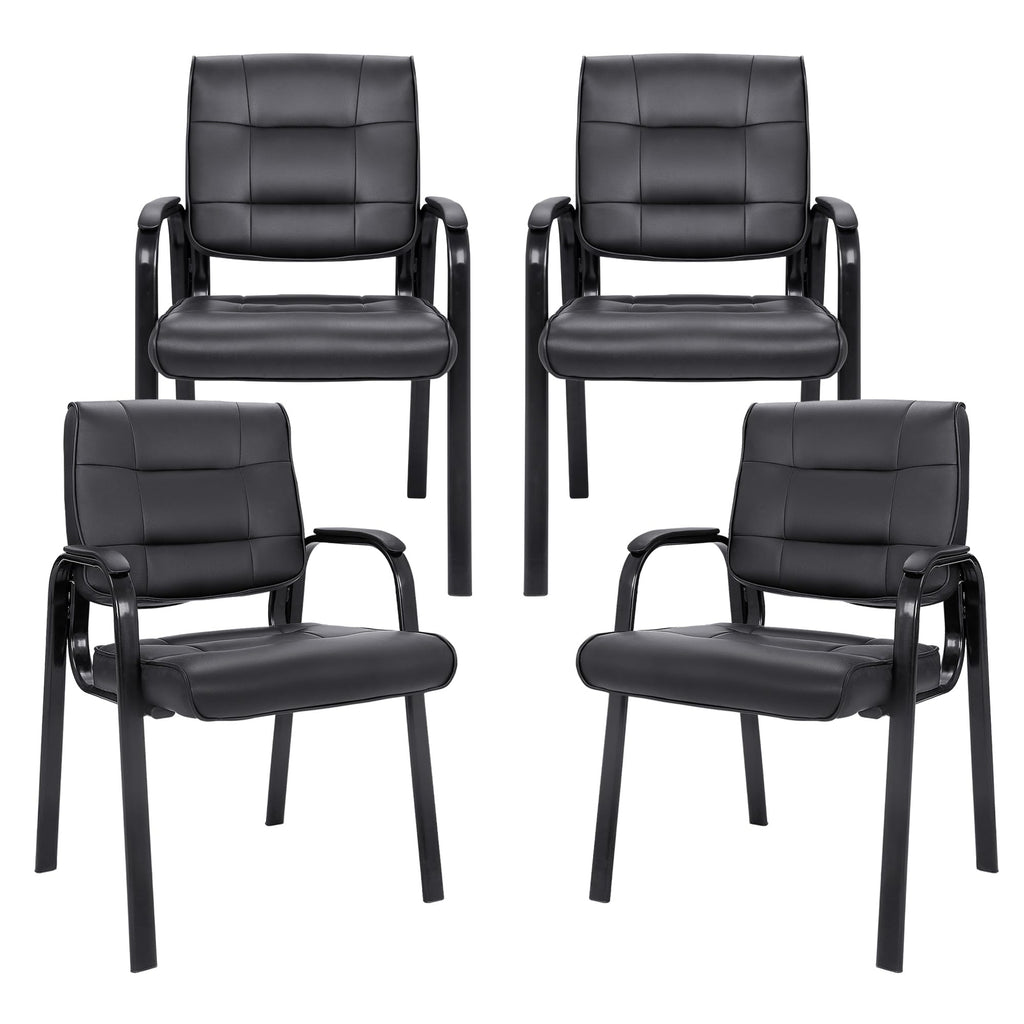 Office Guest Chair Bonded Leather Executive Side Chair Reception Chair with Solid Metal Frame Home Office Furniture, Set of 4, Black