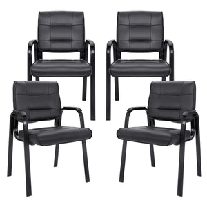 Office Guest Chair Bonded Leather Executive Side Chair Reception Chair with Solid Metal Frame Home Office Furniture, Set of 4, Black