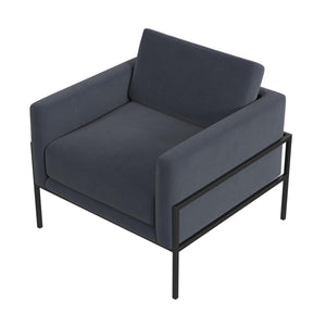 Modern Metal Frame Accent Chair| Home Décor|Accent Chairs for Living Room & Bedroom - Steel Blue Velvet