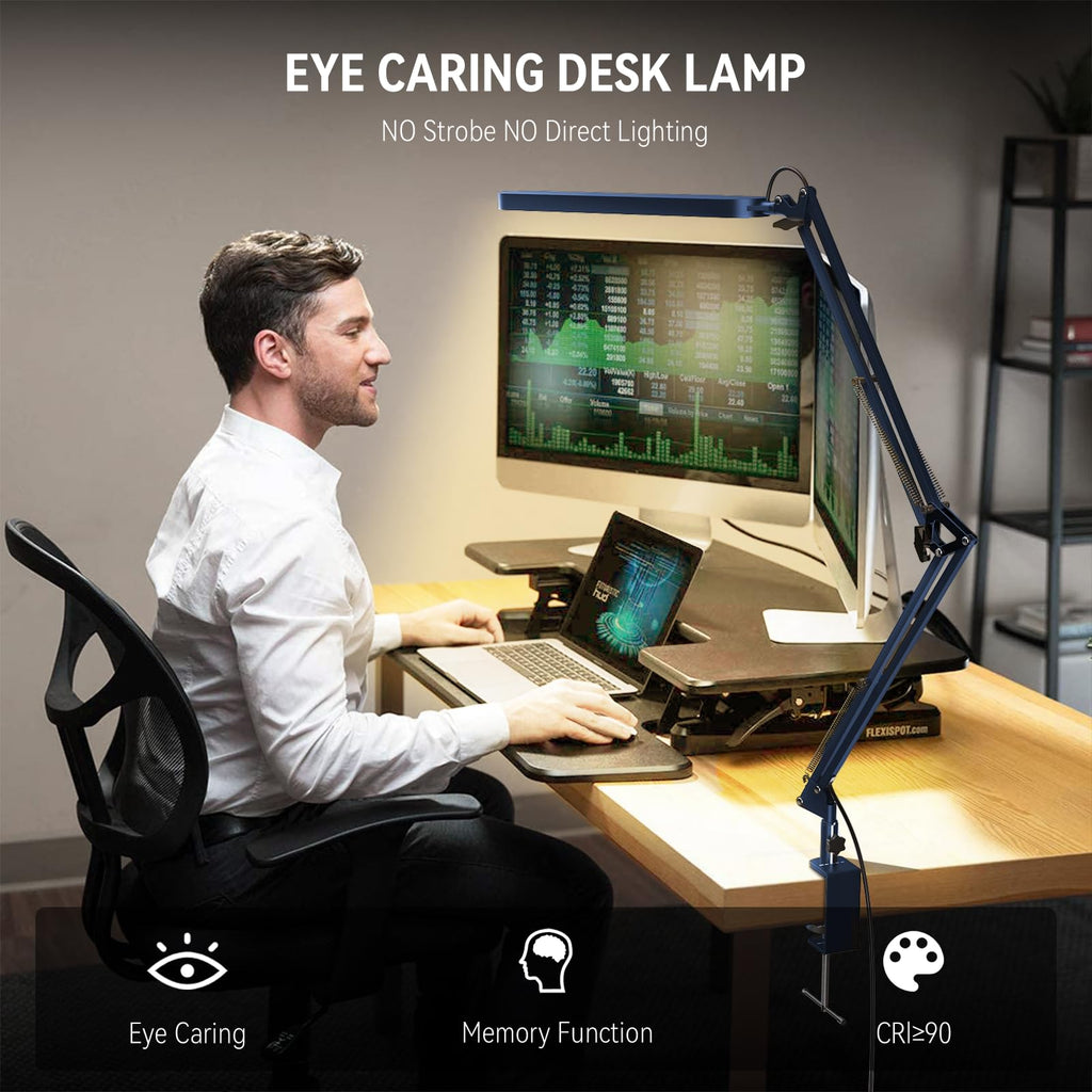 Desk Lamp - LED Desk Light - 5 Color Modes X 11 Brightness Levels - Adjustable Swing Arm - Timmer & Memory Function - 12W Lamp for Desk - Blue