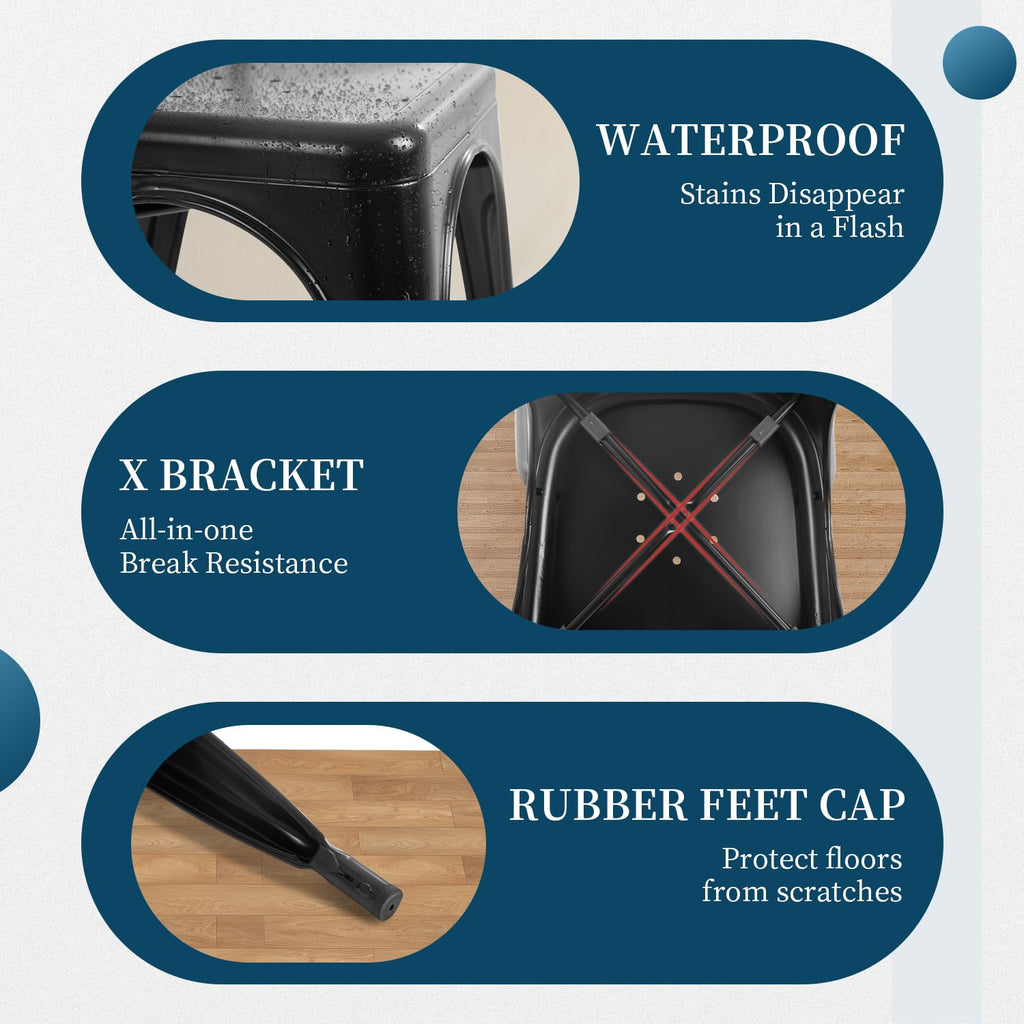 Metal Dining Chairs | Set of 4 | Black | Stackable Tolix Side Chairs with Backrest | Scratch-Resistant | Non-Slip Feet | Indoor/Outdoor Use | 330 lbs Capacity | for Kitchen & Restaurant