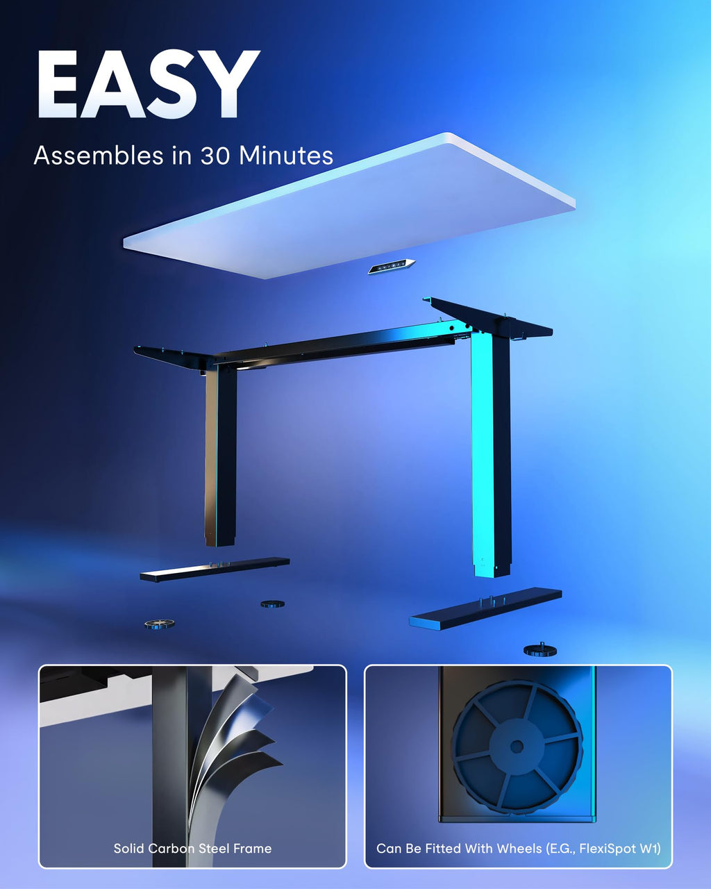 EN1 One-Piece Standing Desk, Electric Adjustable with 4 Memory Presets, 176 LBS Capacity, Stable & Quiet, Seamless Desktop for Home Office & Dual Monitors, 40"x24" White
