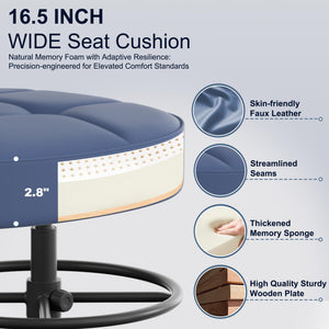 Drafting Chair Without Arms, Tall Office Chair with Footrest Ring for Standing Desk, Small Faux Leather Executive Chair with Adjustable Height for Bar Lab Counter Height Desk, Navy Blue