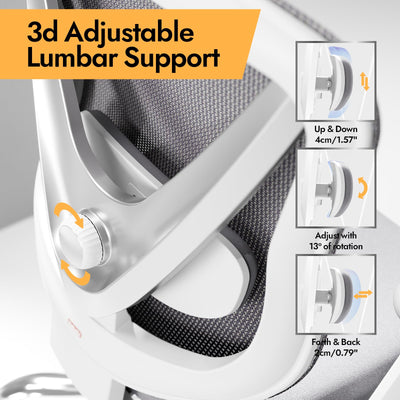 Ergonomic Mesh Office Chair - 3D Adjustable Lumbar Support & 3D Armrests, V-Shaped Back, Adjustable Desk Chair for Office & Home, White