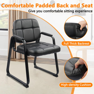 Waiting Room Guest Chair with Bonded Leather Padded Arm Rest for Office Reception and Conference Desk Black with Sled Base 4 Pack