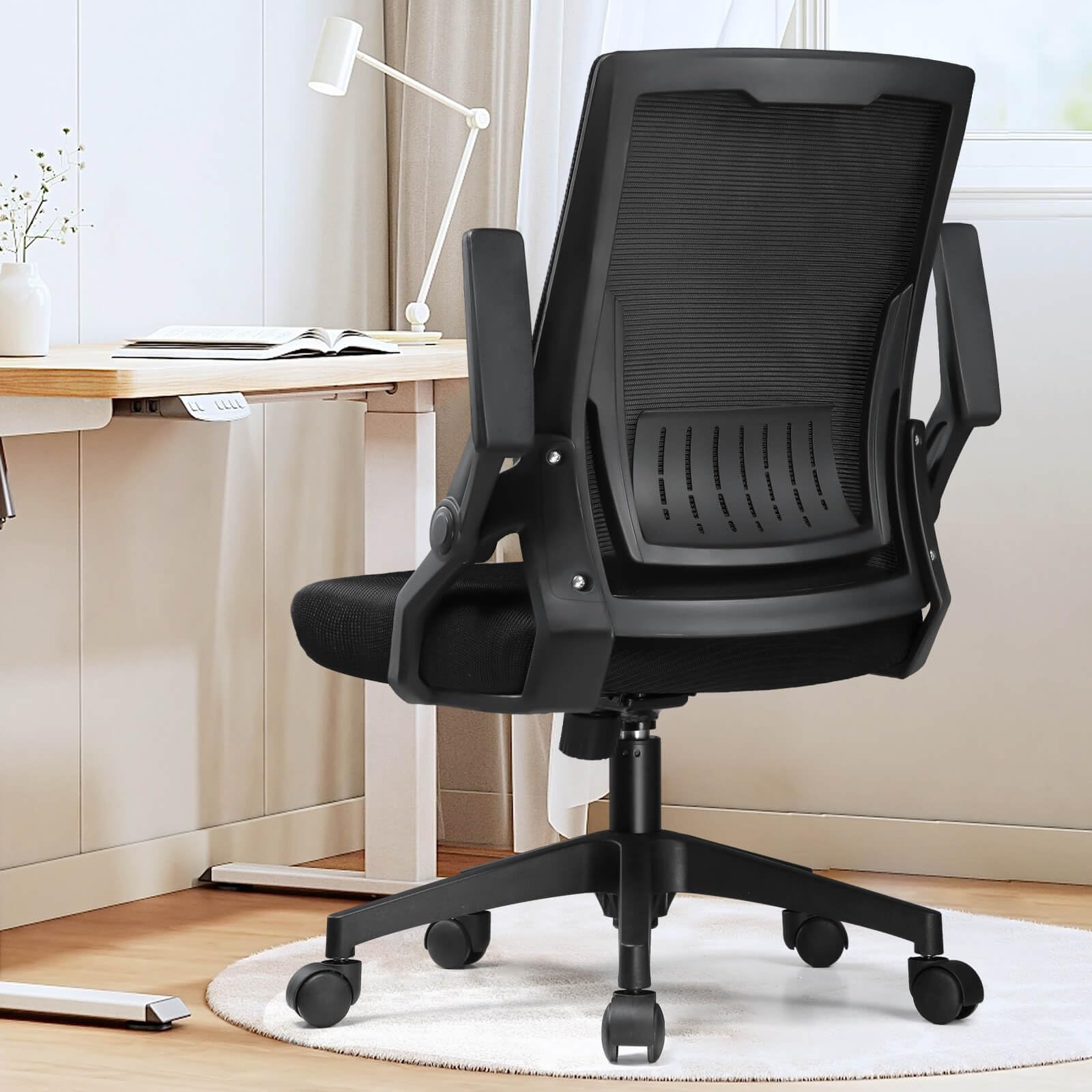 Ergonomic Office Chair with Flip-up Armrests Executive Computer Chair for Home Office, Breathable Mesh & Comfy Lumbar Support, Black