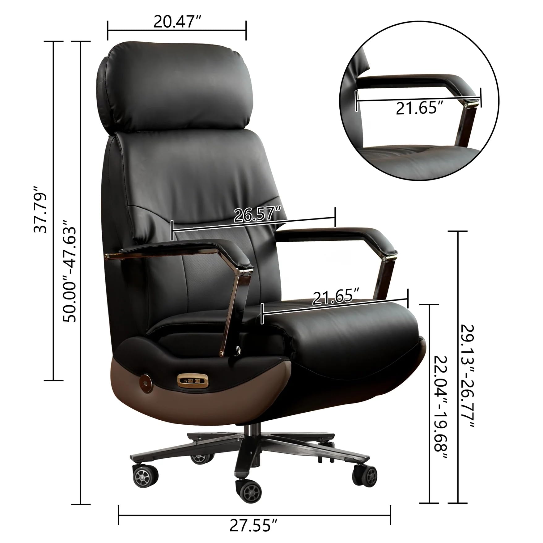 Ergonomic Power Recliner Chair for Long Hours, Leather Electric Luxury Office & Home Desk Chair with Heating and Ventilation,High Back Executive Home Office Desk Chair 400Lbs (Black)