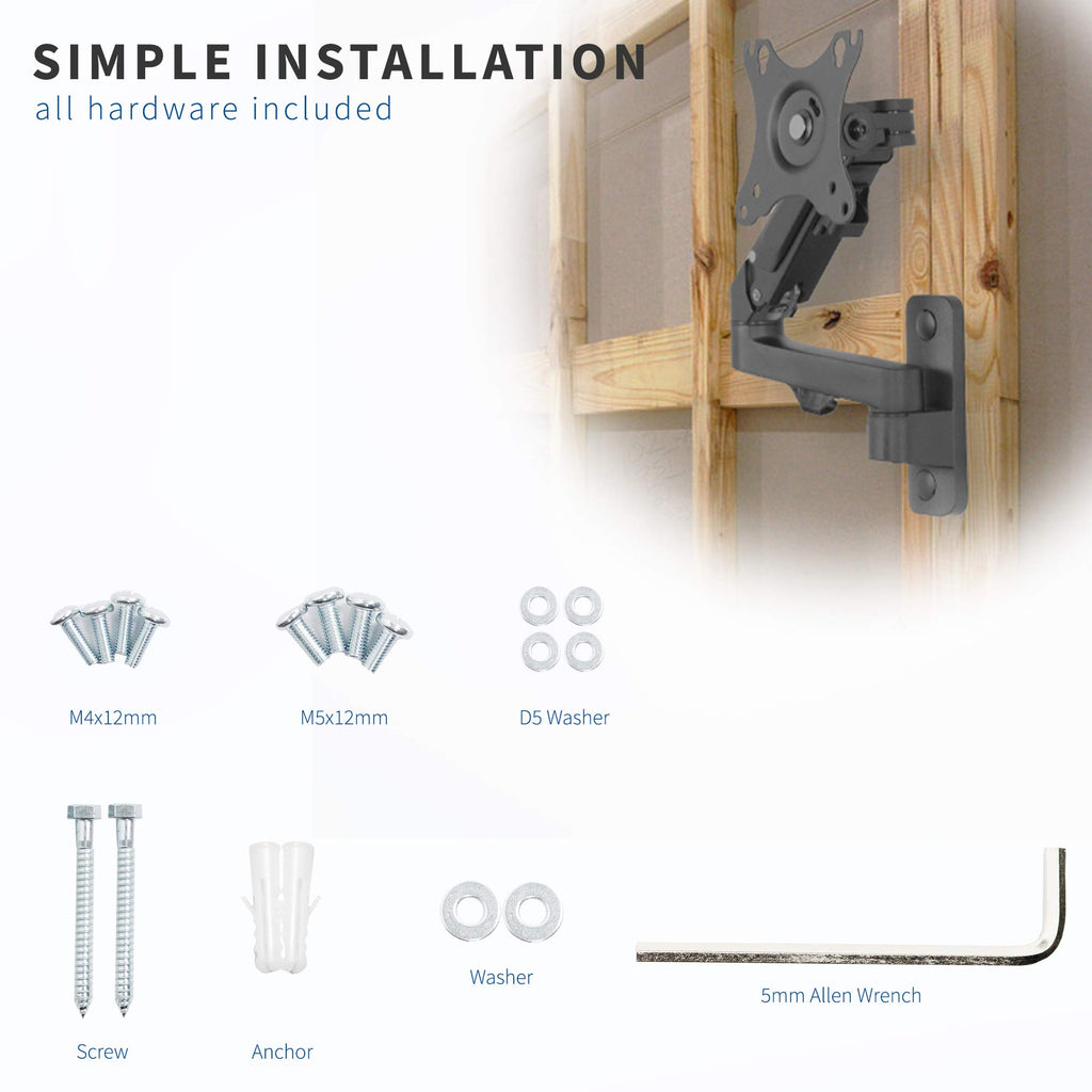 Premium Aluminum Single LCD Monitor Wall Mount for Screens up to 32 inches, Pneumatic Adjustable Arm fits up to VESA 100x100, MOUNT-G100B