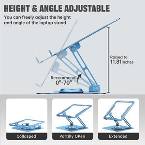 Laptop Stand for Desk, Adjustable Computer Stand with 360° Rotating Base, Ergonomic Laptop Riser for Collaborative Work, Foldable & Portable Laptop Stand, fits for All 10-16