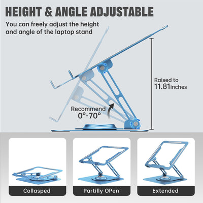 Laptop Stand for Desk, Adjustable Computer Stand with 360° Rotating Base, Ergonomic Laptop Riser for Collaborative Work, Foldable & Portable Laptop Stand, fits for All 10-16
