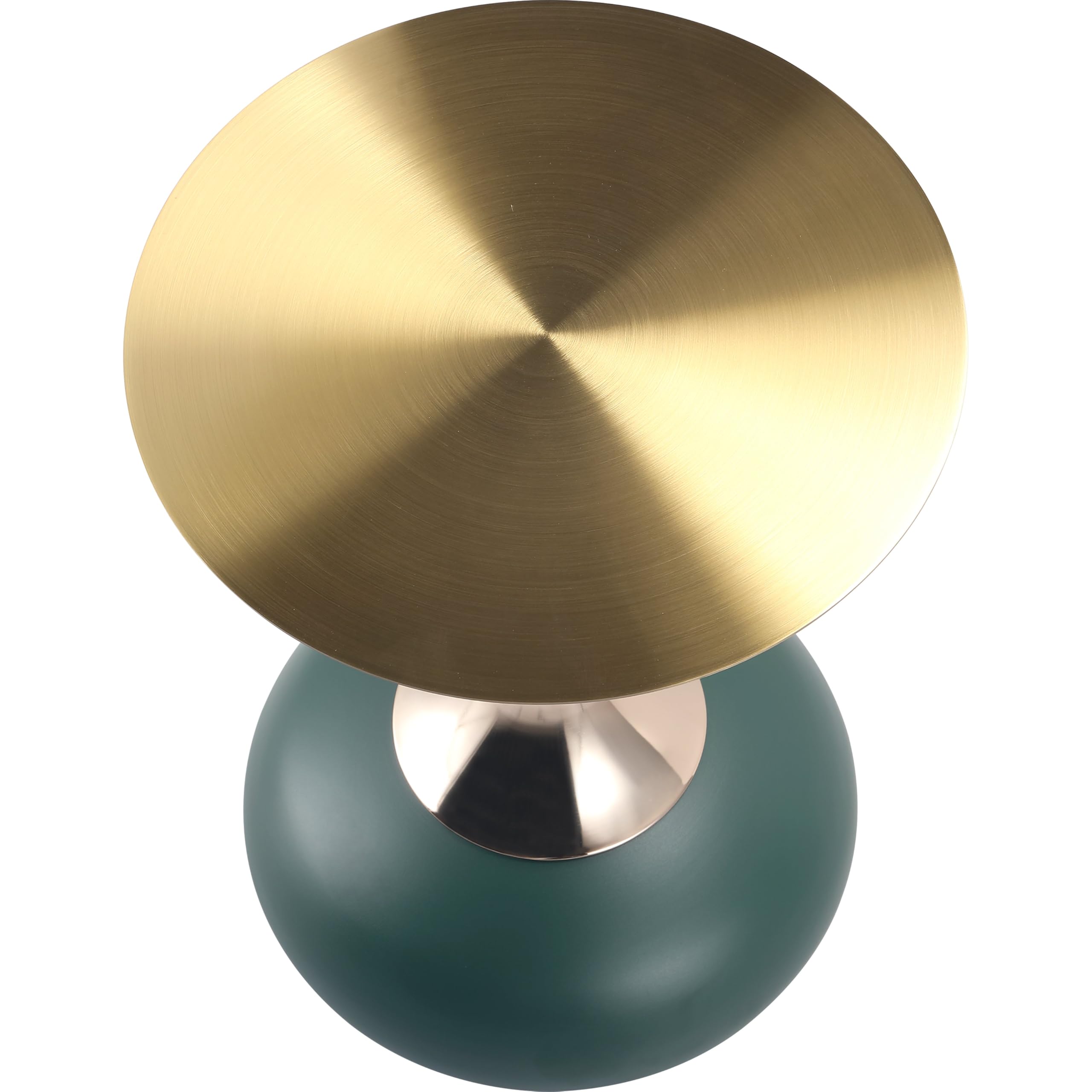 Modern Round Side Table with Gold Stainless Steel Top, Gold Pedestal Stem & Glossy Base, Accent End Table for Living Room, Bedroom, or Small Spaces, 17.7" × 21.6", Green
