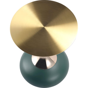 Modern Round Side Table with Gold Stainless Steel Top, Gold Pedestal Stem & Glossy Base, Accent End Table for Living Room, Bedroom, or Small Spaces, 17.7