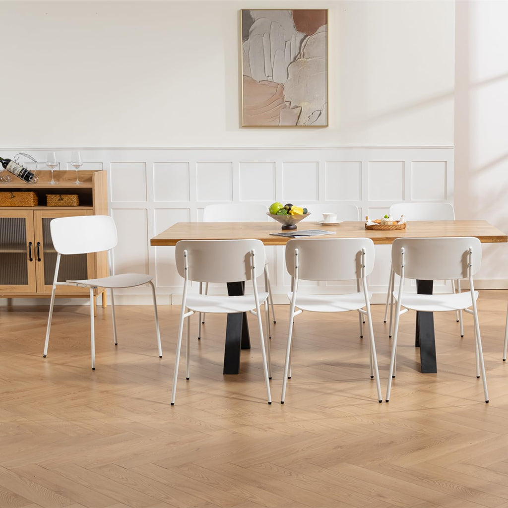 Conference Room Chairs Stackable Set of 4, Reception Chairs with Plastic Seat, Stacking Chairs for Waiting Break Room Classroom Clearance, White