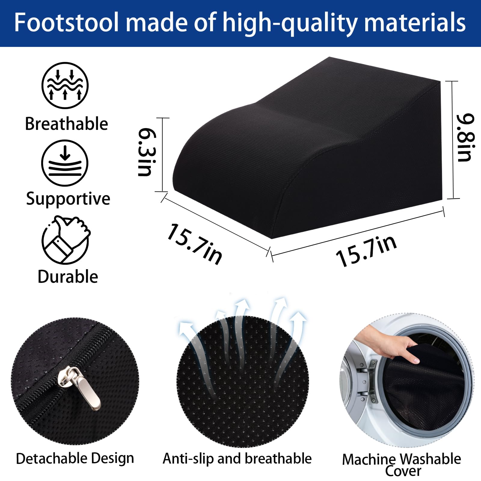 Foot Rest for Under Desk at Work, Ergonomic Under Desk Footrest with Washable Cover for Office, Home & Gaming Leg Elevation Pillow Black