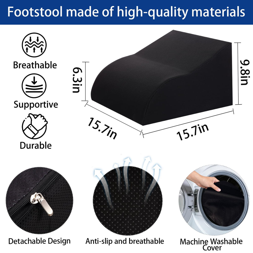 Foot Rest for Under Desk at Work, Ergonomic Under Desk Footrest with Washable Cover for Office, Home & Gaming Leg Elevation Pillow Black
