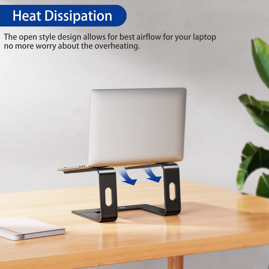 Aluminum Laptop Stand, Ergonomic Detachable Computer Stand, Notebook Riser, Laptop Mount Compatible with Air, Pro, Dell, HP, Lenovo More 10-15.6" Laptops, Black