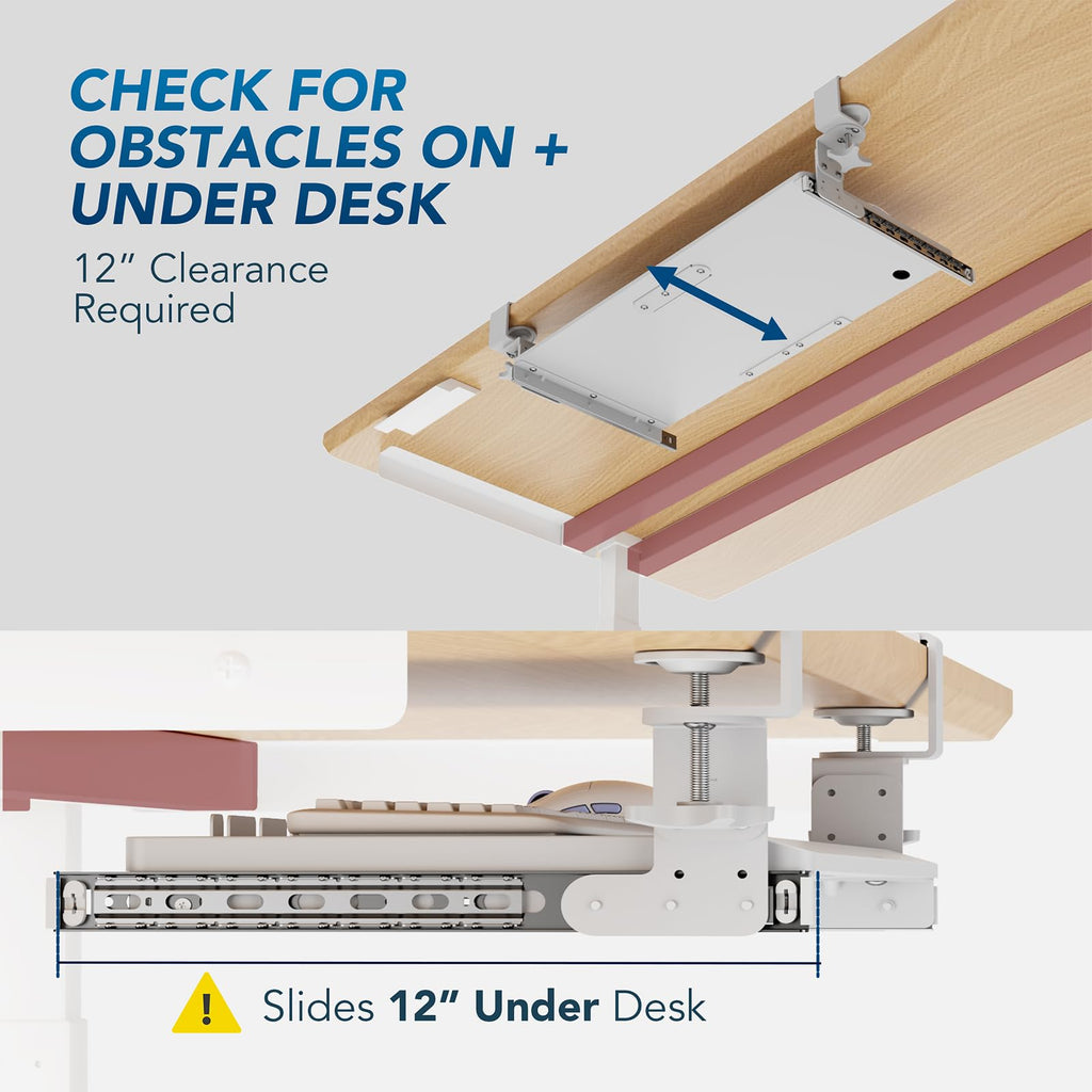 Keyboard Tray Under Desk Pull Out with Extra Sturdy C Clamp Mount System, 27.3 (32.5 inch Including Clamps) x 11 Inch Slide-Out