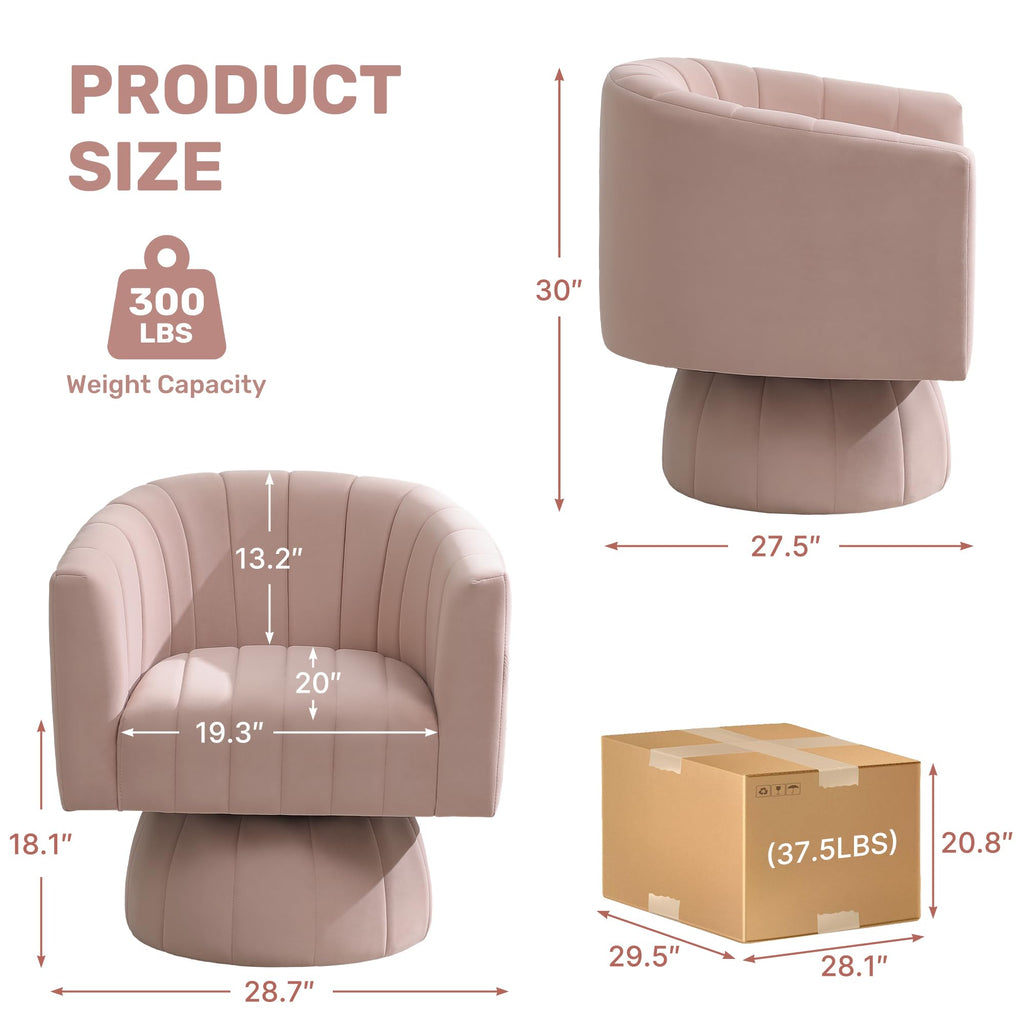 Swivel Accent Barrel Chair Set of 2, Cute Comfy Small Round 360° Arm Chair, Velvet Sofa Club Reading Chair for Living Room Bedroom Office Pink