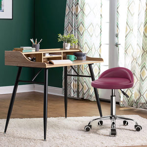 PU Leather Round Rolling Stool with Back Rest Height Adjustable Swivel Drafting Work SPA Medical Task Chair with Wheels (Rose red)
