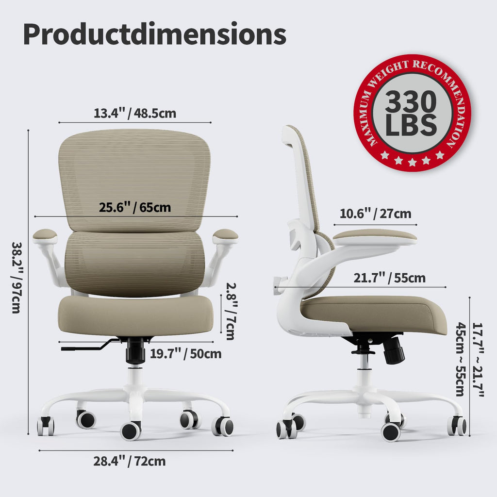 Office Chair - Ergonomic Desk Chair with Adjustable Lumbar Support, Mesh Computer Chair, Executive Chairs for Home Office Comfortable Lumbar Support,Khaki