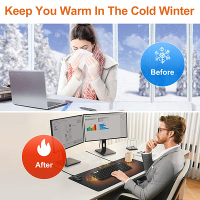 Heated Mouse Pad, Warm Desk Pad,Heated Large Desk Mat with 3 Levels Heating,Gaming Mouse Pad Foot Warmer Pad for Home Office(Upgrade Version,Black,31.5