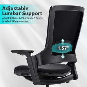 Swivel Executive Computer Chair with 3D Armrest and Lumbar Support, Adjustable Ergonomic Fabric Backrest Task Chair for Home Office Conference Room