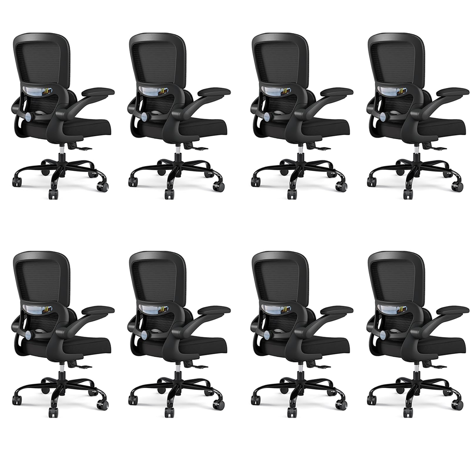 Black Pack of 8, Office Chair - Ergonomic Desk Chair with Adjustable Lumbar Support, Mesh Computer Chair, Executive Chairs for Home Office Comfortable Lumbar Support