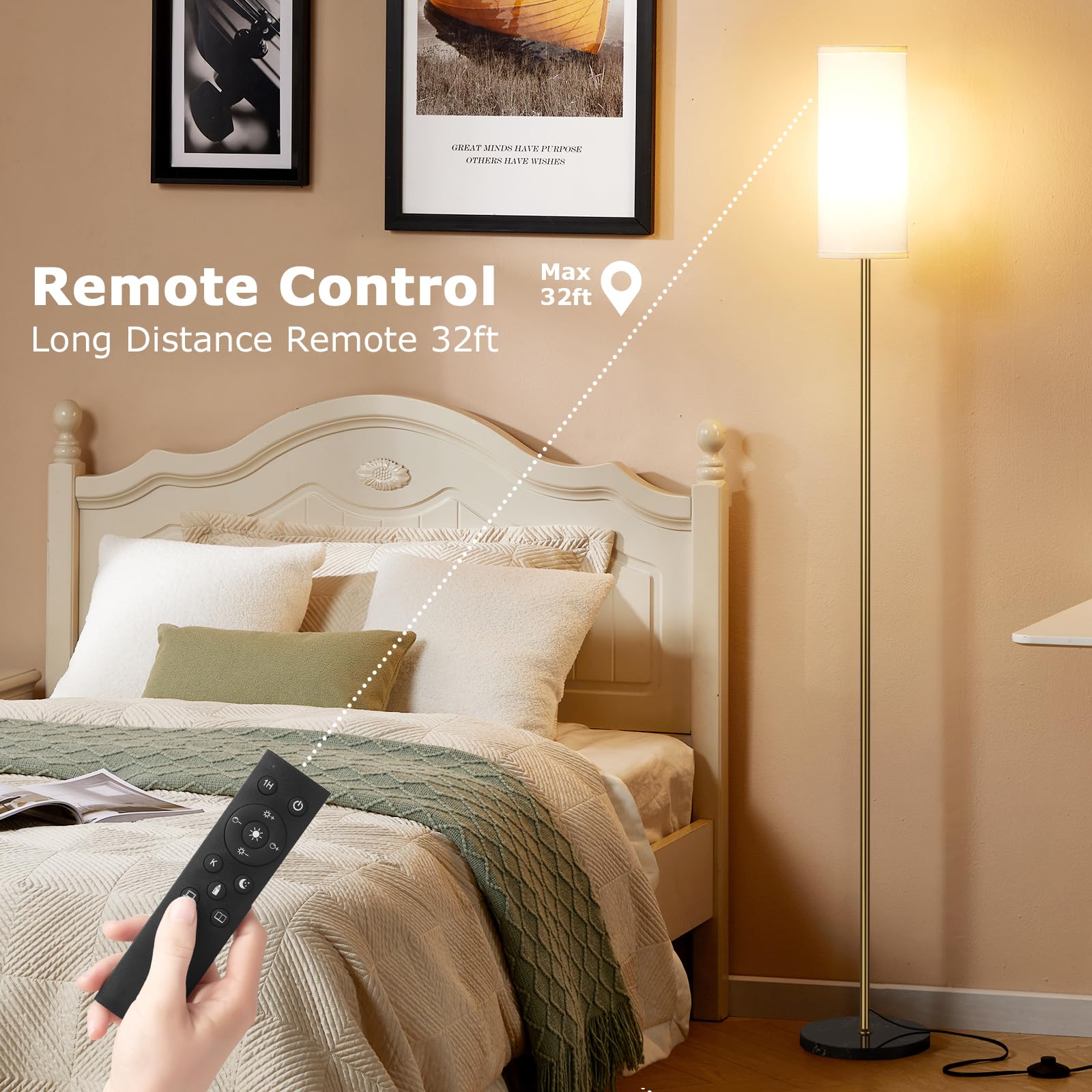 64'' Floor Lamps for Living Room with Remote Control and Stepless Dimmable Colors Temperature & Brightness, Gold Standing Lamp with Black Marble Base